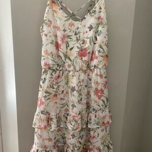 A. Byer Pink and Orange Ruffled Tiered Sundress